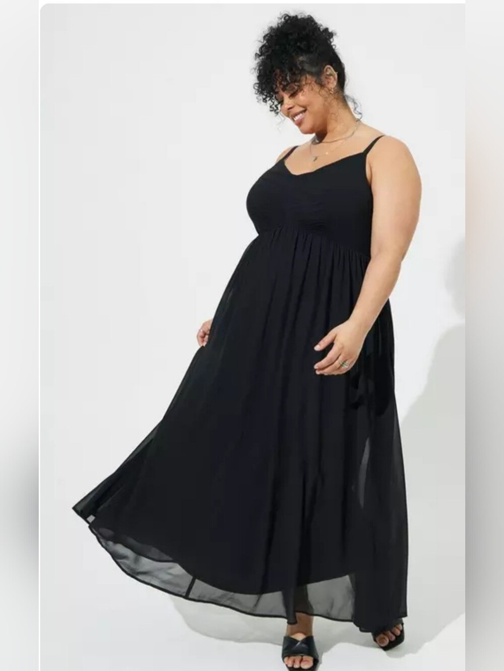 Torrid Black Flowy Chiffon Maxi Dress Mature Plus 1X Adjustable Straps Wedding